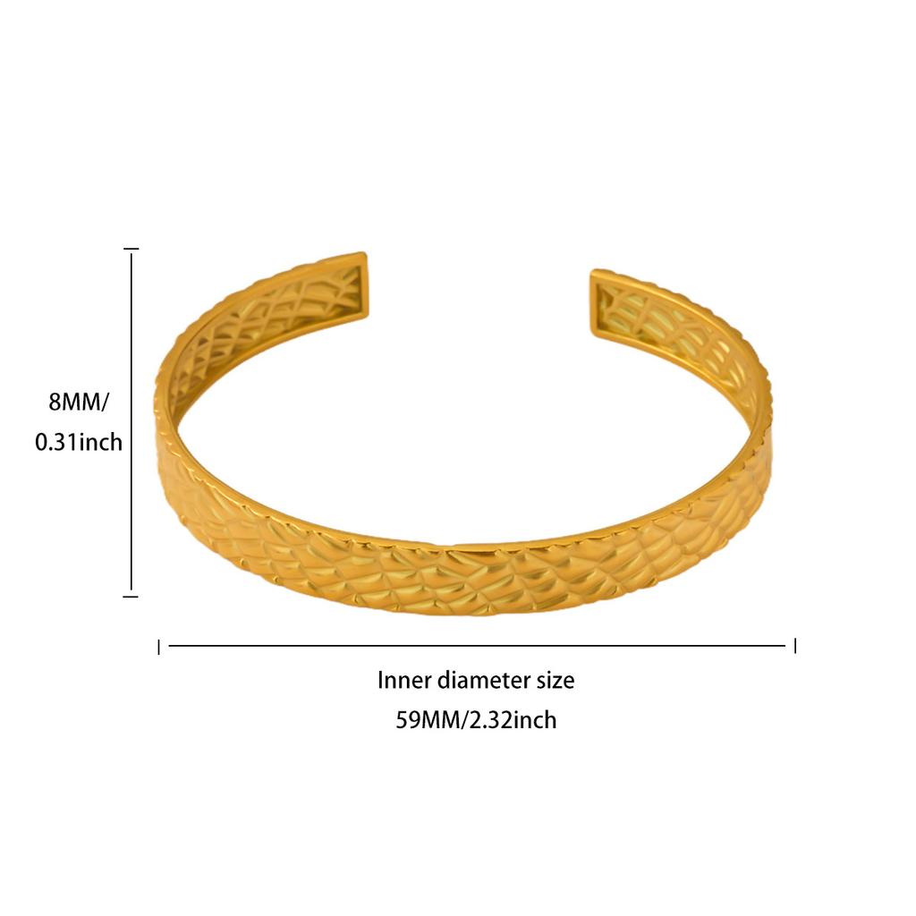 Classic Texture Geometric Open Bangle Bracelet For Women Stainless Steel Gold Color Exquisite Cuff Bracelet New Hand Zircon