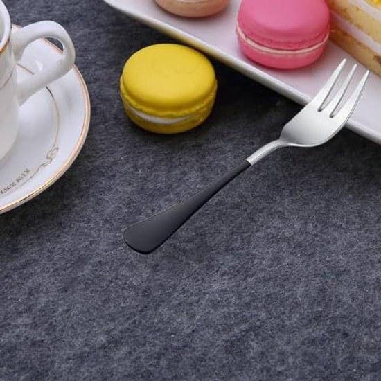 Besteckset Messer Gabel Löffel 10 Teile 2 Personen Edelstahl schlicht nahtlos integriert täglicher Gebrauch Silber/Schwarz