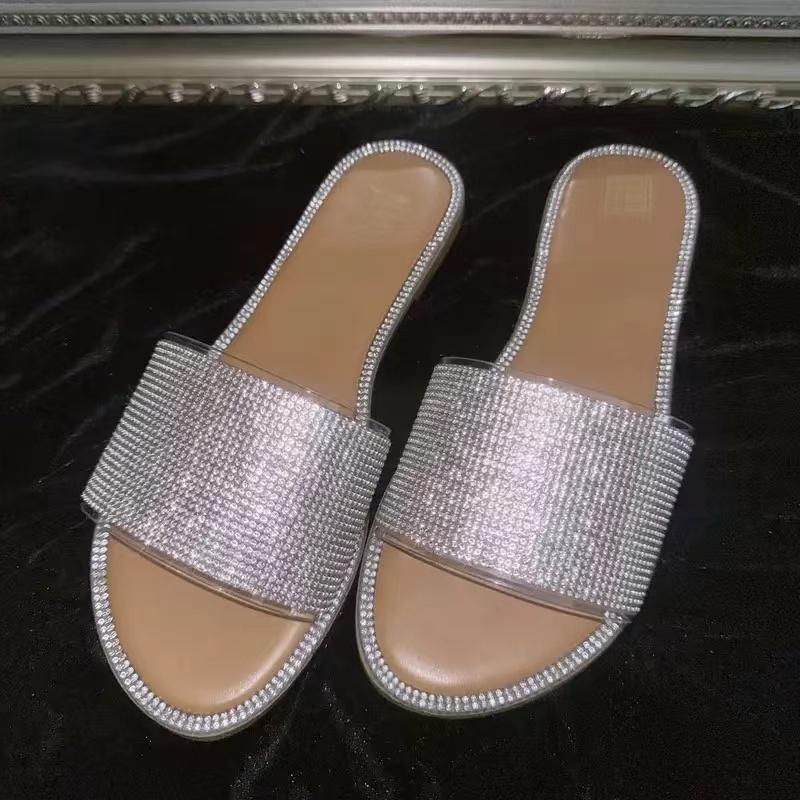 Fashion 2025 Summer Crystal Slippers Women's Sequin Cloth Fashion Flat Sandals Round Toe Shiny Luxurious Comfortable Sandals for Women