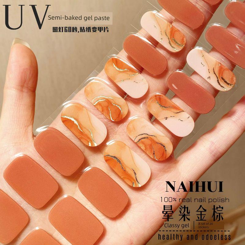 

Normcore Cat s Eye Elegant White Nail Stickers Semi-Curing Gel Nail Sticker 2025 New Arrival Classy Heating Lamp Hardening Spotted Golden Brown [20 finger light]]