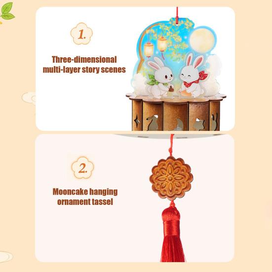 Mid Autumn Festival Decoration Mid-Autumn DIY Moon Rabbit Lantern Kit, 3D LED Handheld Lantern, Atmospheric Light Projection Ancient Style Craft
