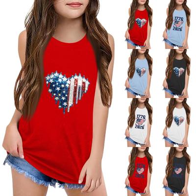 Girls  Kids Summer Crewneck Sleeveless Shirts Tank Tops Independence Day
