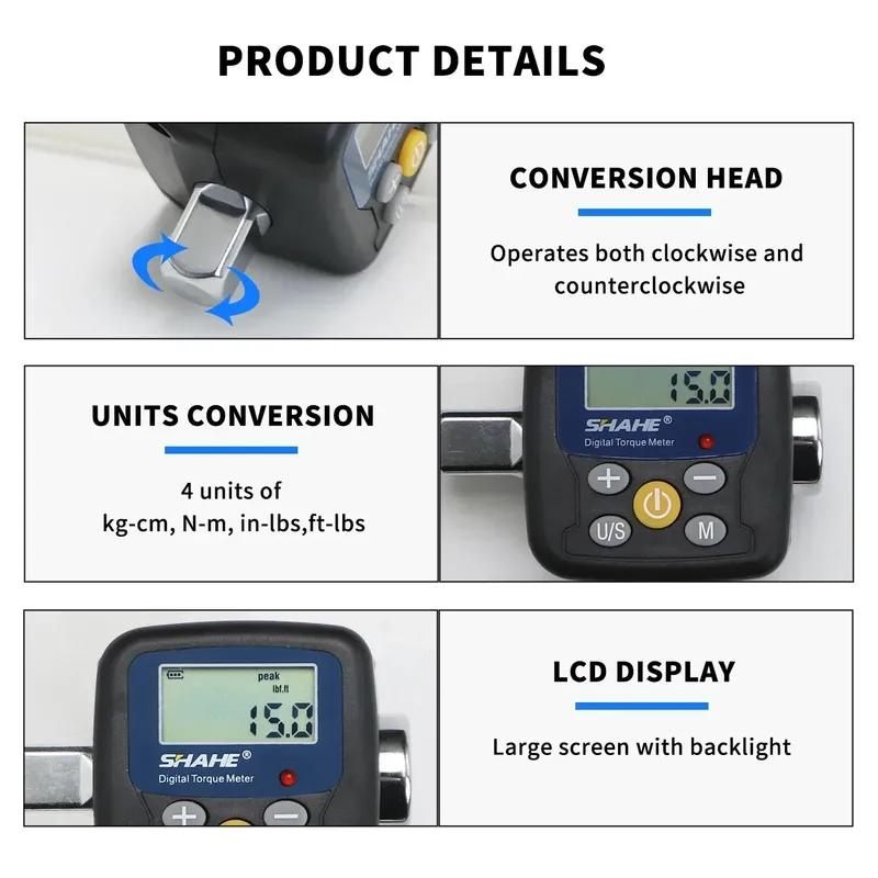 Shahe Digital Torque Wrench Adapter Electronic Torque Tool Includes 1/2" 1/4"3/8" Adapters for Automotive, Biking, Home Repairs