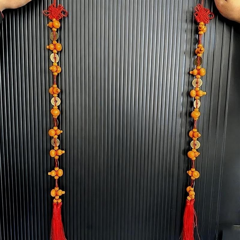 Door Hanging, Home Decoration, Lucky Fortune Pendant New Year Solid Wood Gourd Copper Coin Pendant Chinese Knot Living Room,