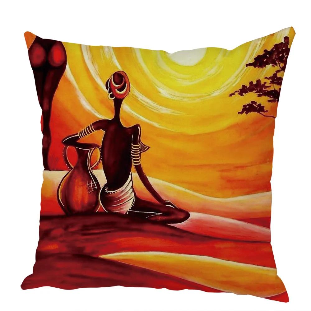 Peach Skin Cushion Cover 45x45cm Abstract Painting Africa Life Pillowcase African Woman Home Decor Gallery Exotic Pillow Case