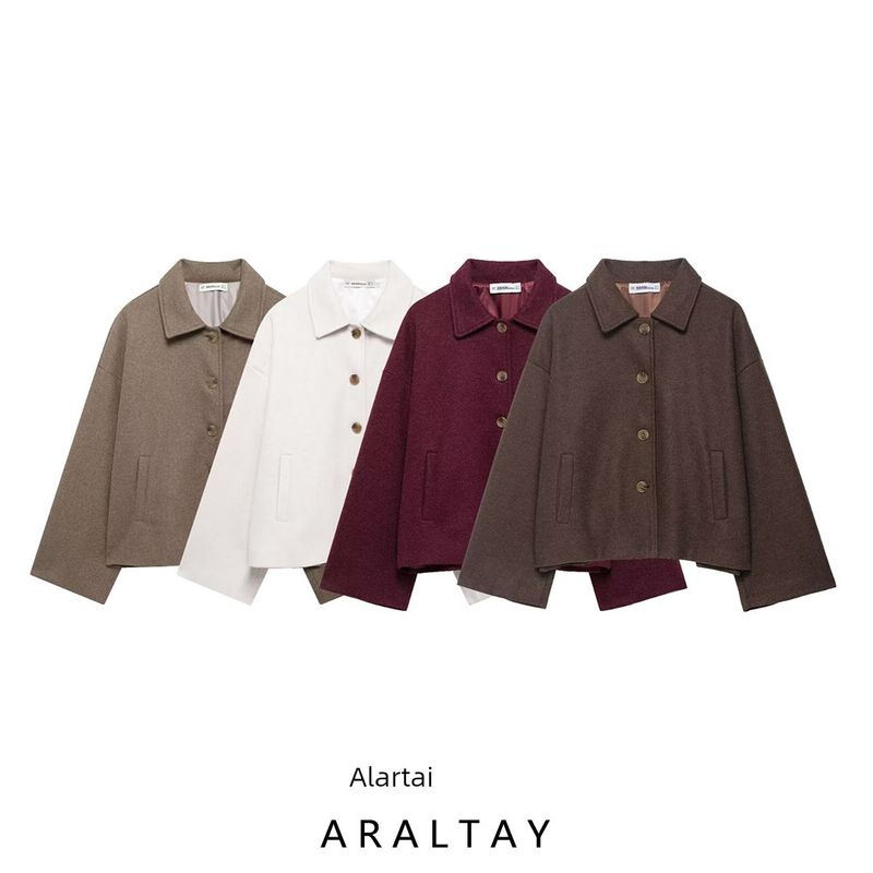 Araltay New Arrival Fashion Style Women's Clothing Fashion All-Match Casual Simple and Short Long Sleeves Lapel Woolen Outwear