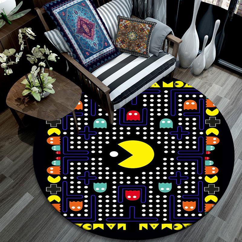 GAME Pac‑Man Pattern Round rug,Carpet Rug for Living Room Bedroom Playroom ,Non-slip Floor Mat,Holiday Gifts and Birthday Gifts.