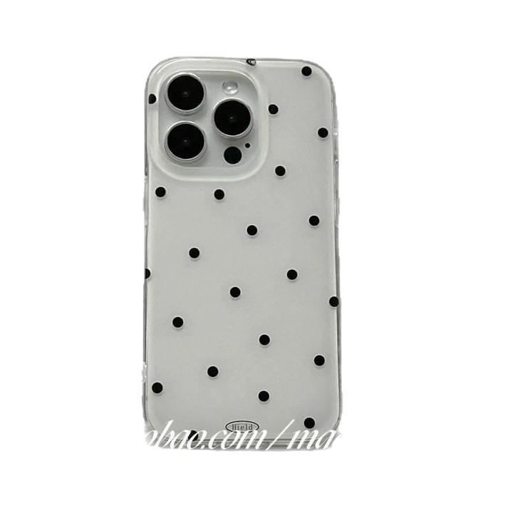 Ins Simple Black Polka Dot iPhone17promax Mobile Phone Case Is Suitable for Apple 16promax White Background Imd Case 15.