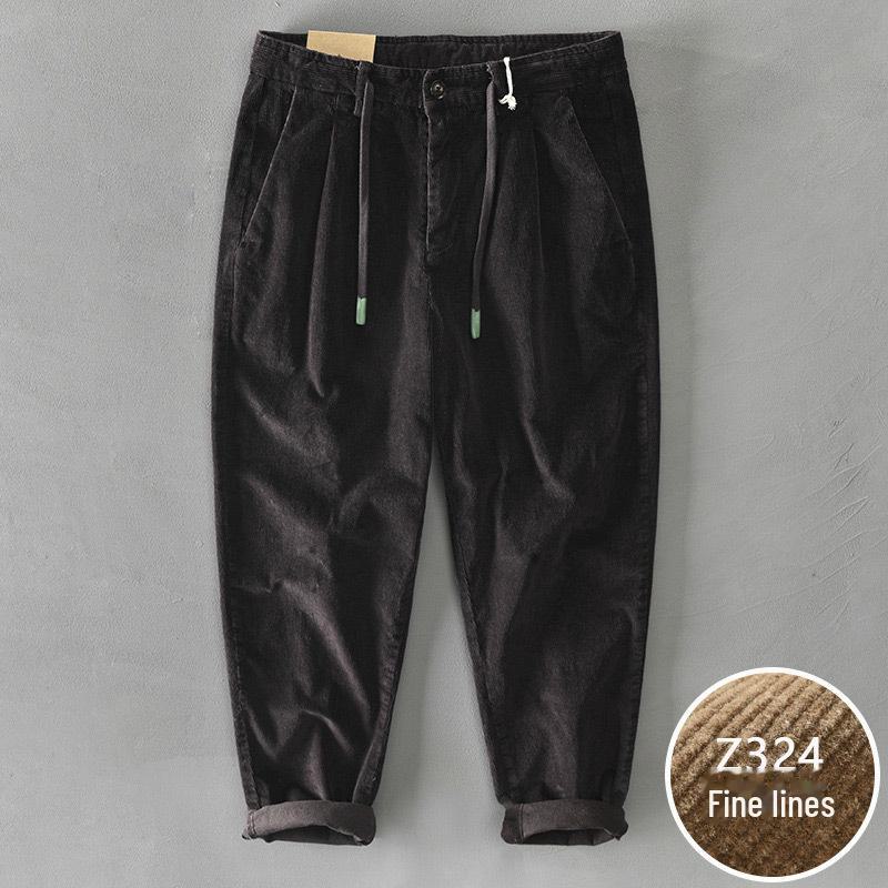 Men's Loose Corduroy Pants: Autumn/Winter Thick, Washed, Slightly Elastic, Wide-Leg, Japanese Retro Style.