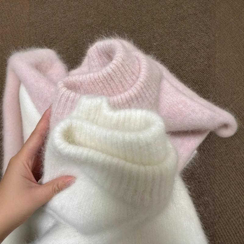 Pink sweet mohair sweater women's loose senior sense soft waxy milk wear bottom knitted sweater top thick
