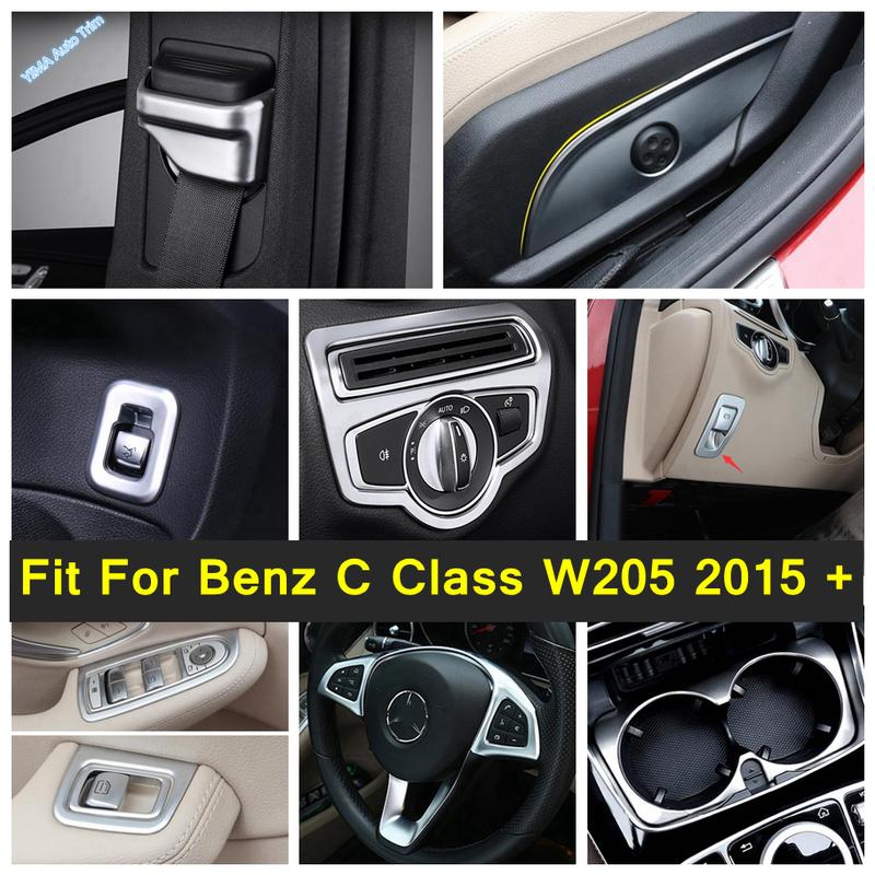 Matte Interior Accessories For Mercedes-Benz C Class W205 2015 - Seat Adjustment / Head Lamps Button / Cup Cover Trim