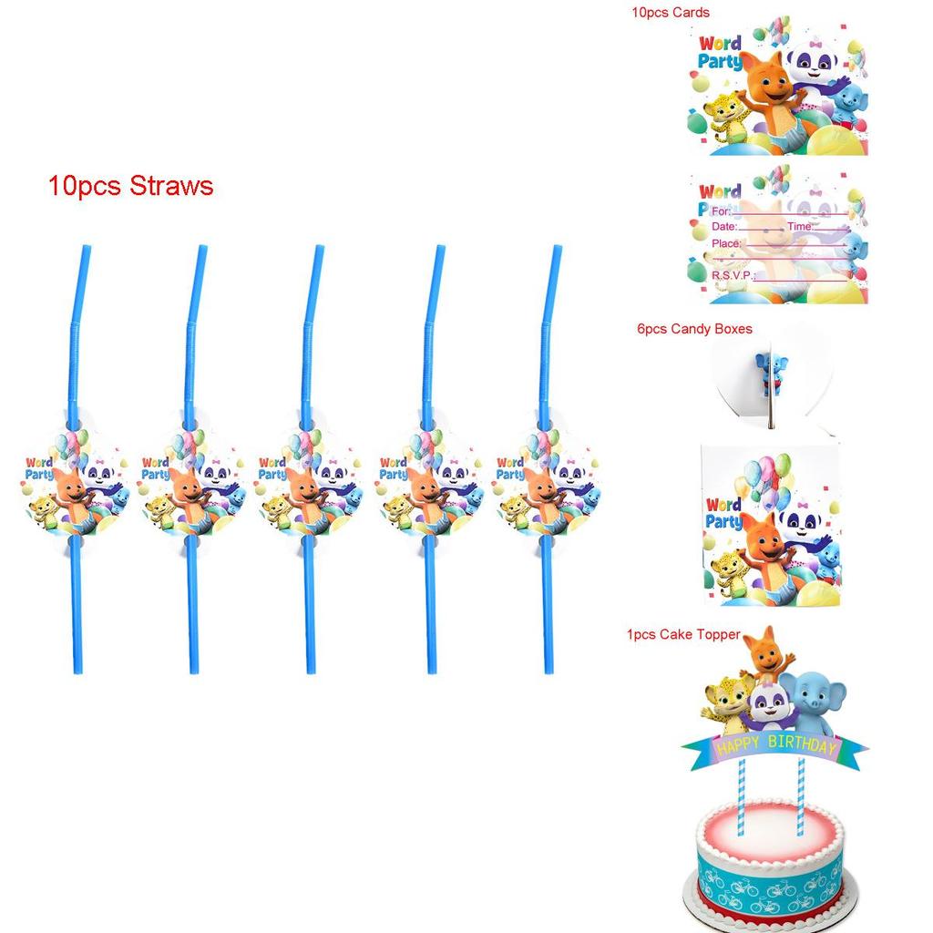 Complete Word Party Themed Party Supplies For Fun Kids Birthday Celebrations Including Plates Cups And Cake Toppers