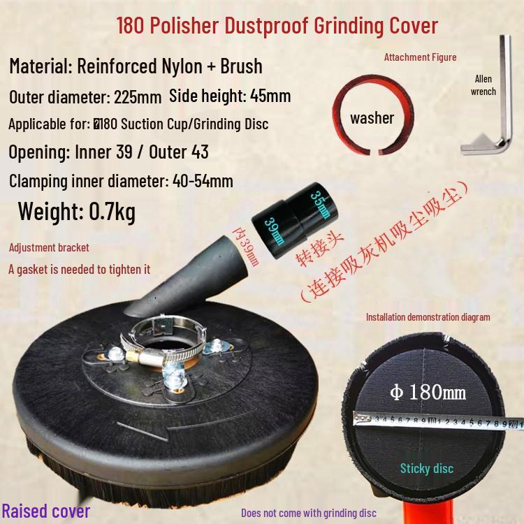 Bobang 180° Dust Cover for 7" Angle Grinder - Concrete Grinding & Polishing Vacuum Attachment