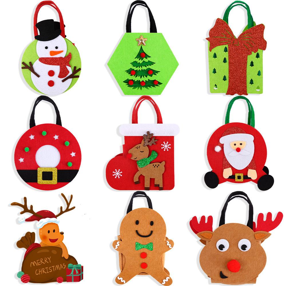 Cute Felt Christmas Tote Bag In Gingerbread Man Christmas Tree Santa Styles For Holiday Gifts