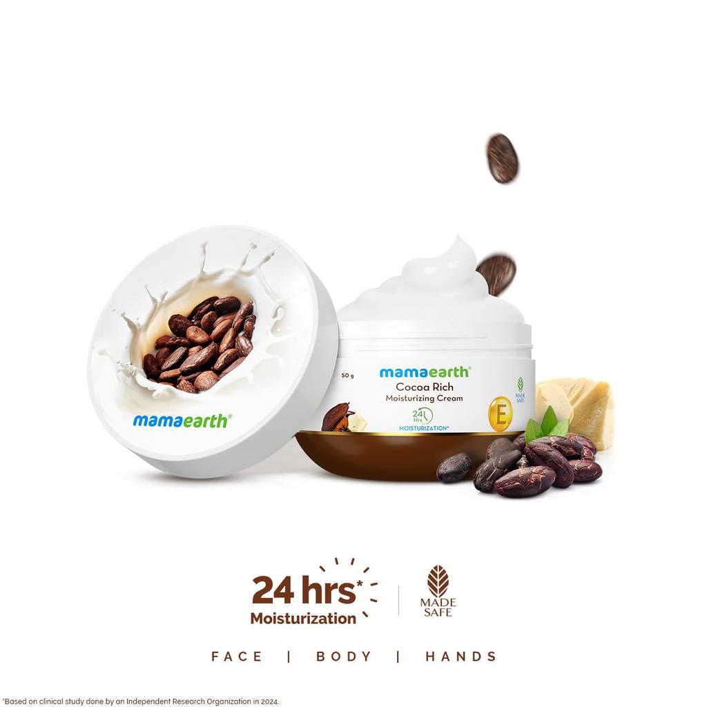 Mamaearth Cocoa Rich Moisturizing Cream For Face Hands Body 50g | 24H Non-Greasy Deep Nourishment For Soft Glowing Skin