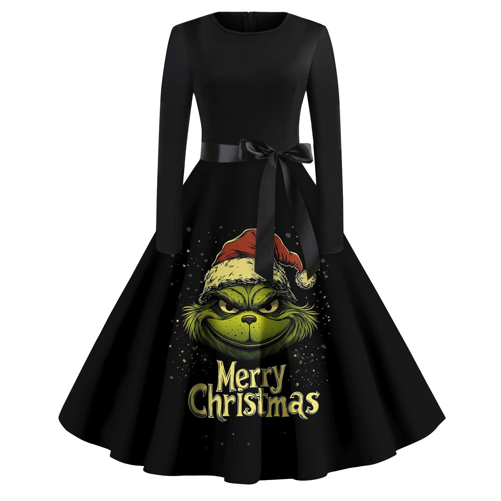 

Женское повседневное модное платье с длинным рукавом и принтом, вечернее повседневное платье с круглым вырезом XXXXL чёрный