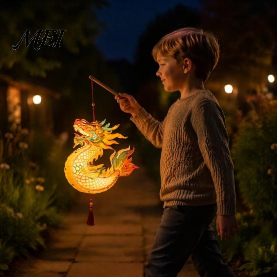 DIY Lantern Assembly Toy Chinese Dragon Fish Kit, Coloring Crafts for Mid-Autumn Holiday Decoration Festival, Handmade Handheld Wooden Kids