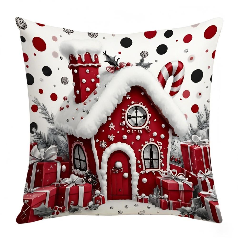 Christmas Cushion Cover Christmas Tree Pattern Snowflake Decorative Pillowcase Santa Claus Cartoon Square Shape