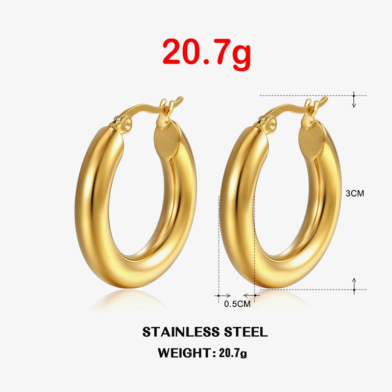 Classic Fashion Smooth Round Hoop Earrings For Women Stainless Steel 5mm Thick Ear Buckle Huggie Earrings Circle Vintage Jewelry