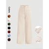 Women Corduroy High Waist Wide Leg Pants Solid Color Front Pocket Casual Loose Fit Trousers