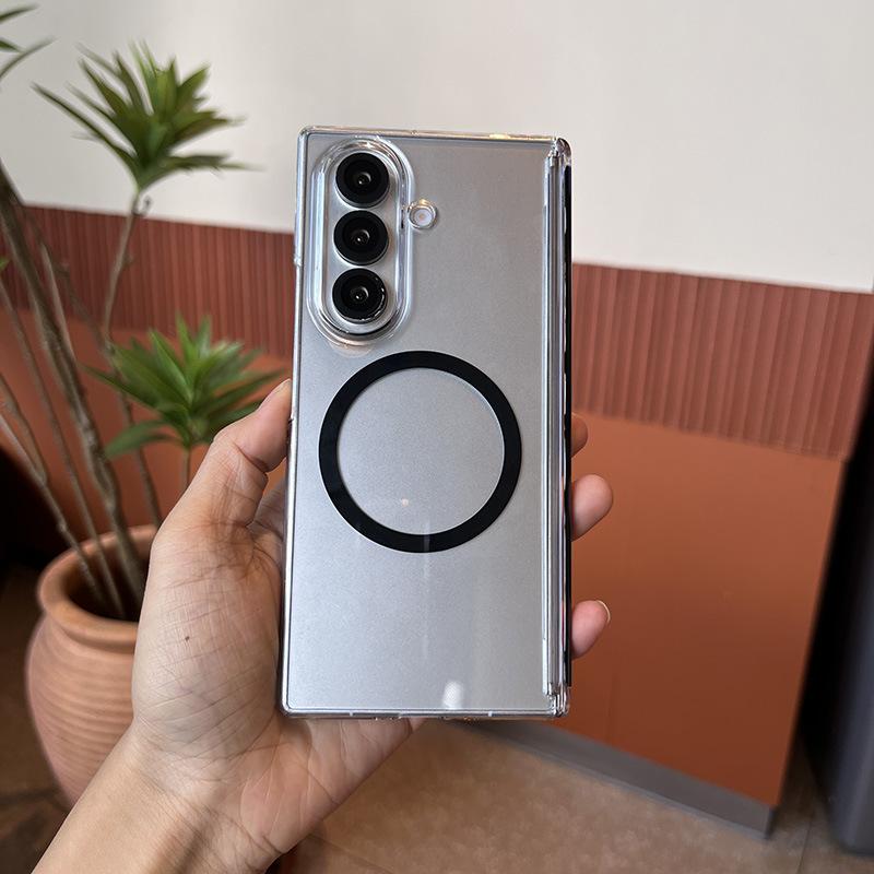 Suitable for Samsung Zfold7 Magnetic Suction Mobile Phone Case Fold6 Transparent PC Hardened Double Sided Central Shaft Anti Fall Protection Case