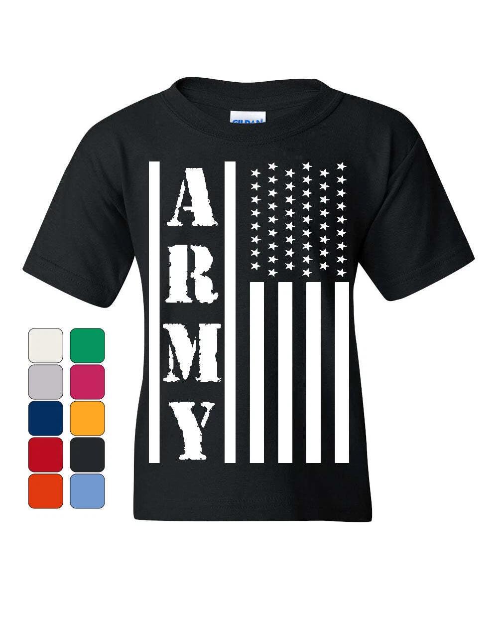 

Army Flag Military Youth kids boys T-Shirt Patriot Veteran Stars & Stripes Honor Kids Tee 120