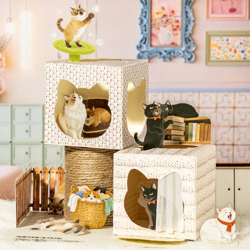 50 Sheets Per Pack of PET Scenery Stickers Featuring Cute Cats Adventures Planner Water Cup and Computer DIY Collage