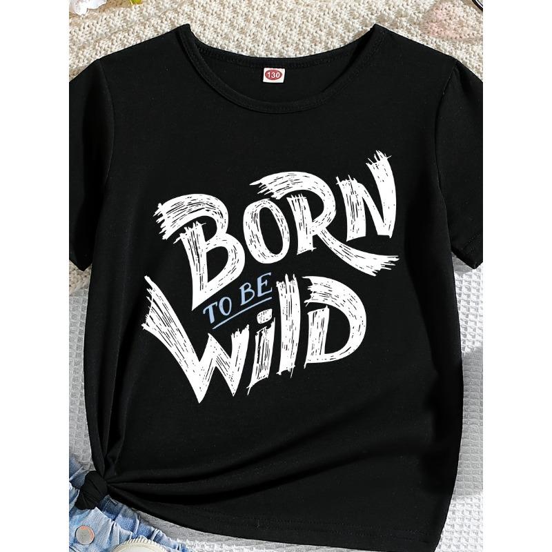 European Size Childrens Round-neck Short-sleeved T-shirt with Unique English Patterns