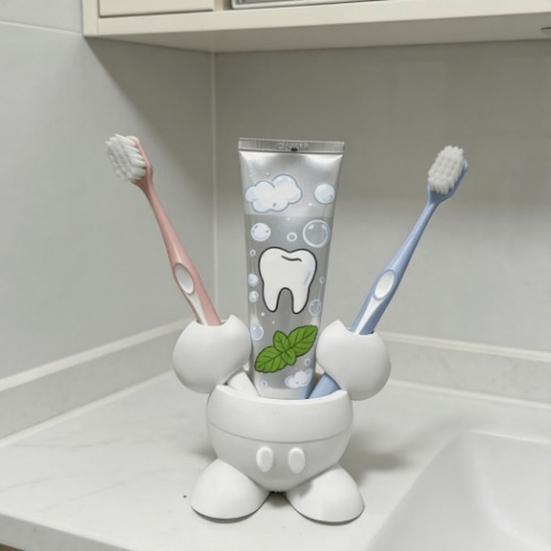 Toothbrush Holder, 3D Printed Durable PLA Storage Rack, Partitioned Storage Design, Cartoon Shape Compact Bathroom Organizer