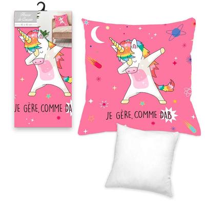 [Q5850] - Designer Cushion Cover 'Licorne My Unicorn' Pink (I Manage - Like Dab) - 40x40 Cm