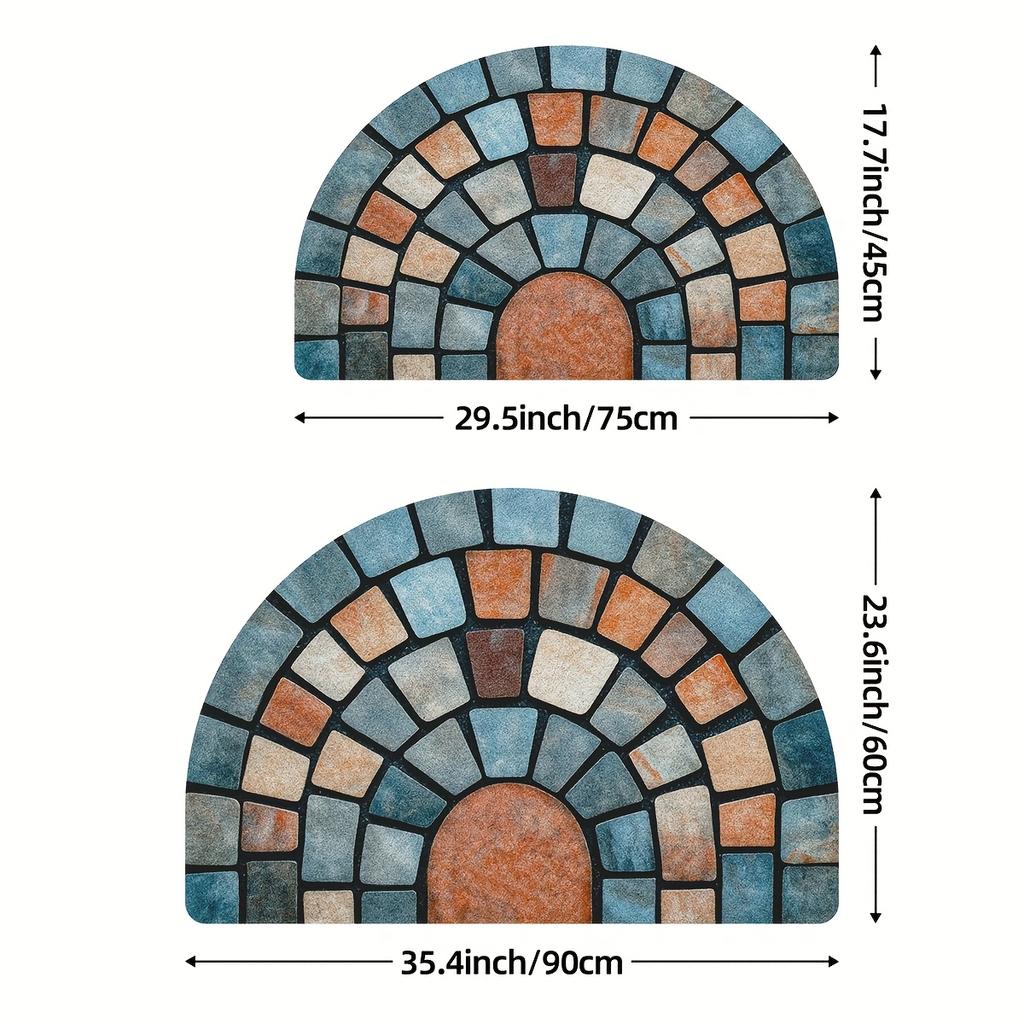 1Pcs Colorful Stone Blocks Half Round Door Mat Non-Slip Washable Floor Mat 2D Flat Semi-Circular Rug for Entryway Hallway Decor