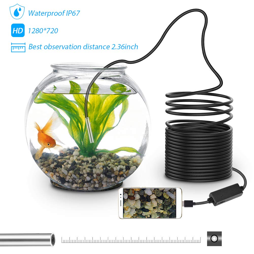 Akozon Waterproof Night Vision Endoscope 20m 720P IP67 Waterproof USB Connection Universal Mobile Phone PC Computer Smartphone LED Light 5.5mm 60°