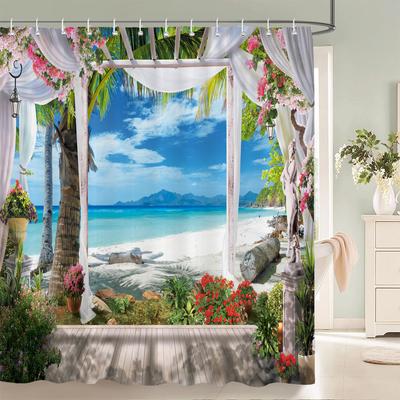 3D schönes Ländliches Gartenblumen Vogel Landschaft Druck Duschvorhang Polyester wasserdicht Vorhänge Badezimmer Trennwand