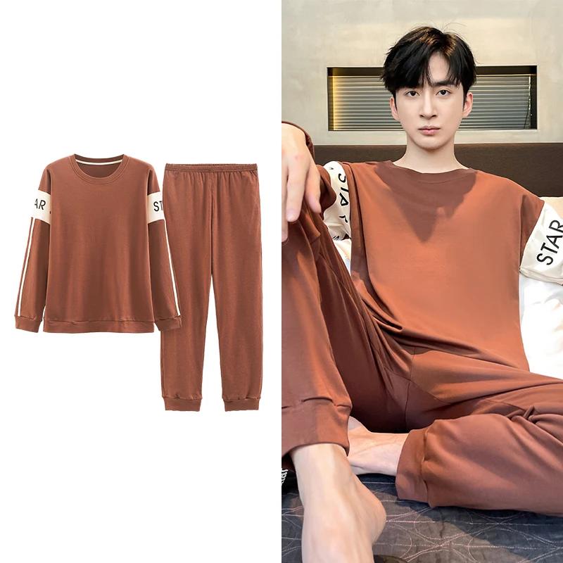 Hjorteutskrift Elegant pyjamassett for mann Høst Vinter Mote Myk bomull Herre Loungewear Komfortabelt nattøy