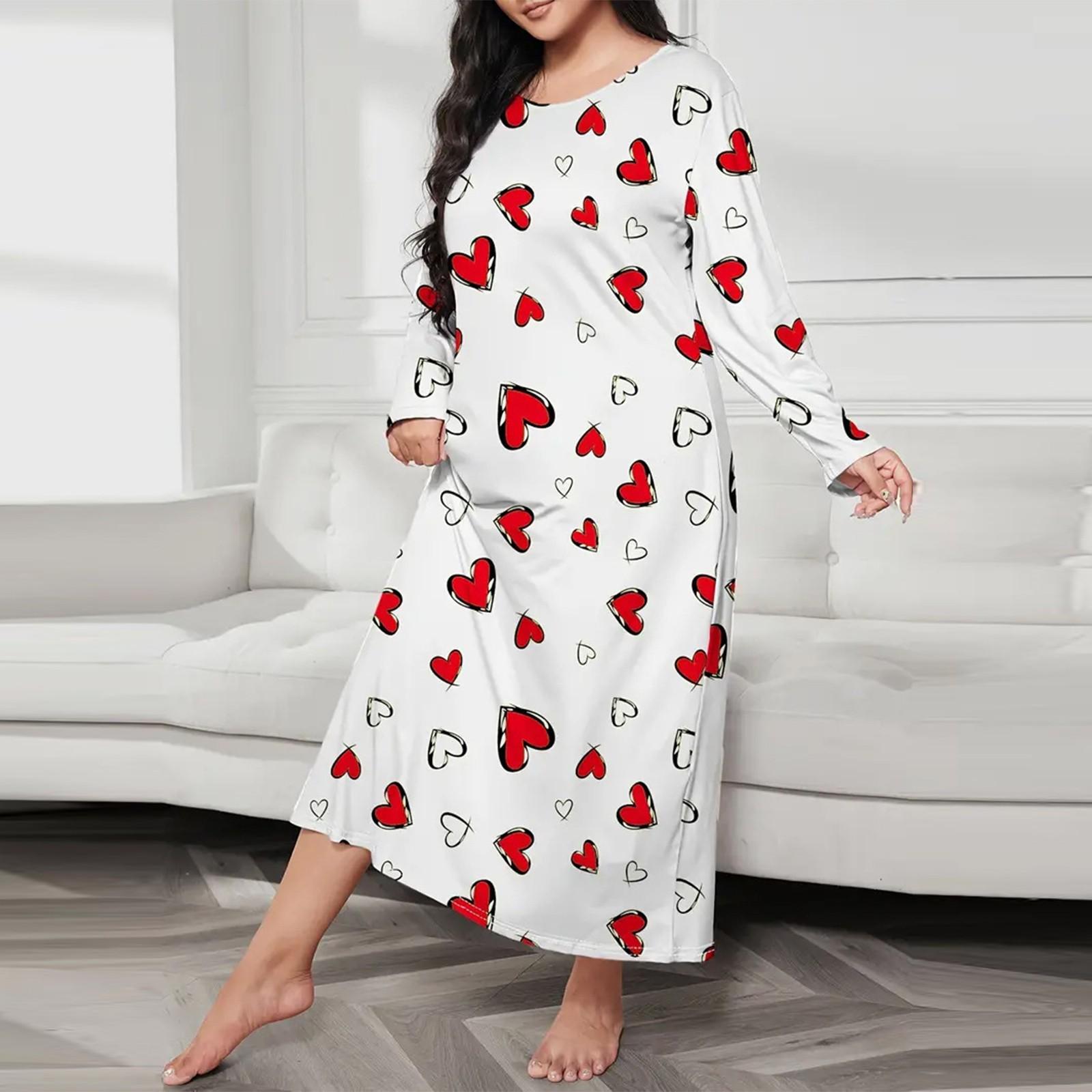 

Женская модная пижама больших размеров с круглым вырезом и длинными рукавами с принтом, ночная рубашка, платье XL