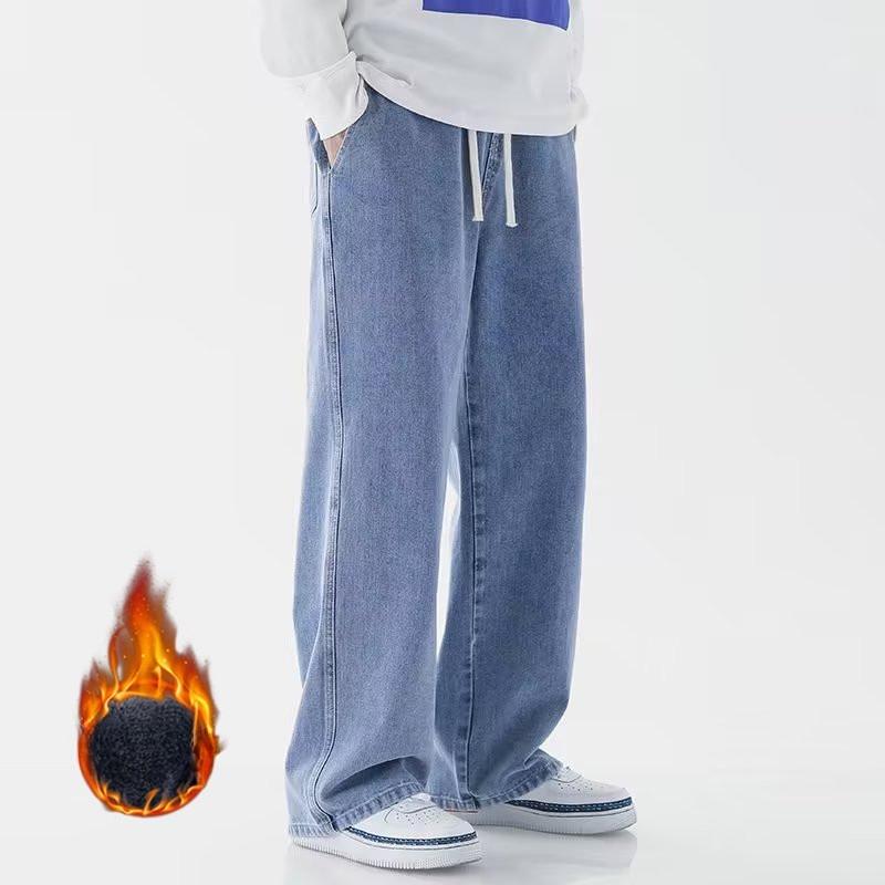 

Мужские осенне-зимние джинсы из плотного денима на флисовой подкладке прямого кроя в американском стиле хай-стрит, мужские спортивные повседневные длинные брюки 3XL