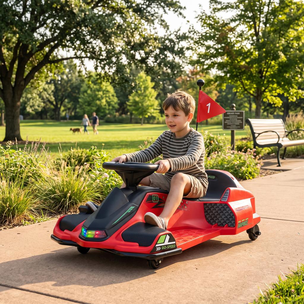Go-Kart Elettrico per Bambini, 12V, Modalità Drift, Età 8-12 Anni, Rosso