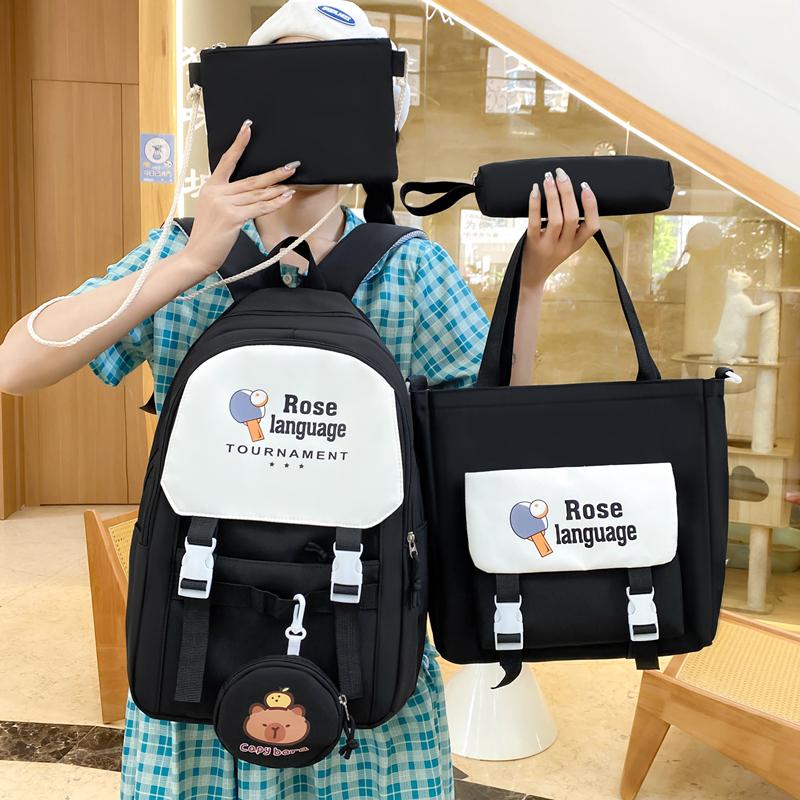 Four-Piece Backpack Set Schoolbag for Primary and Middle School Students Women's Large Capacity Backpack