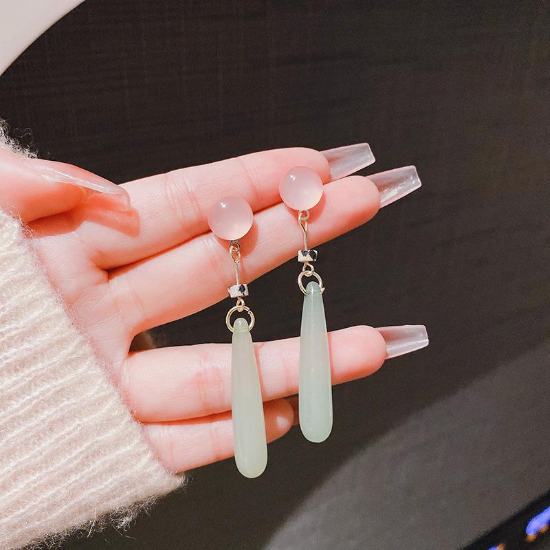 2025 New Classic Elegant Light Green Water Drop Resin Pendant Earrings for Women Girl Jewelry Accessories Gift Wholesale
