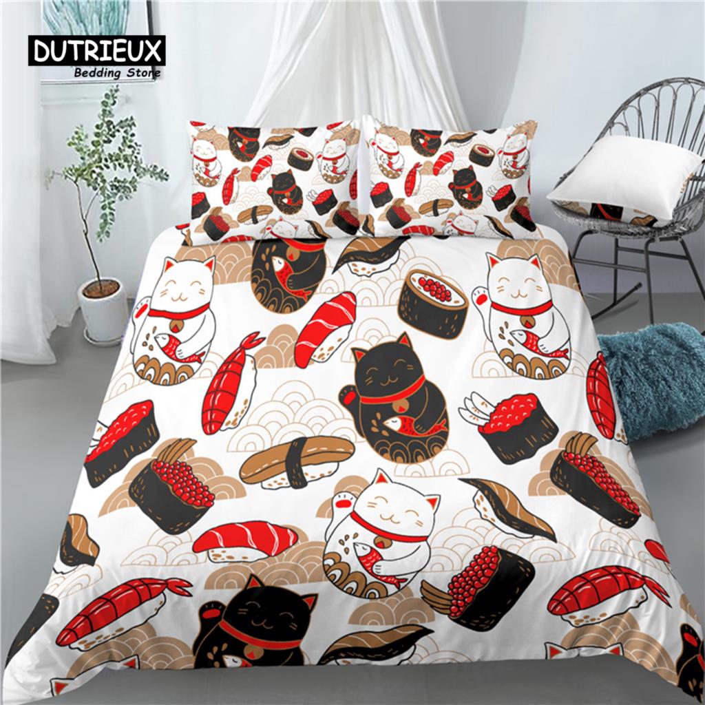 Luxury 3D Lucky Cat Print Home Living 2/3Pcs Comfortable Duvet Cover PillowCase Bedding Set Queen and King EU/US/AU Size