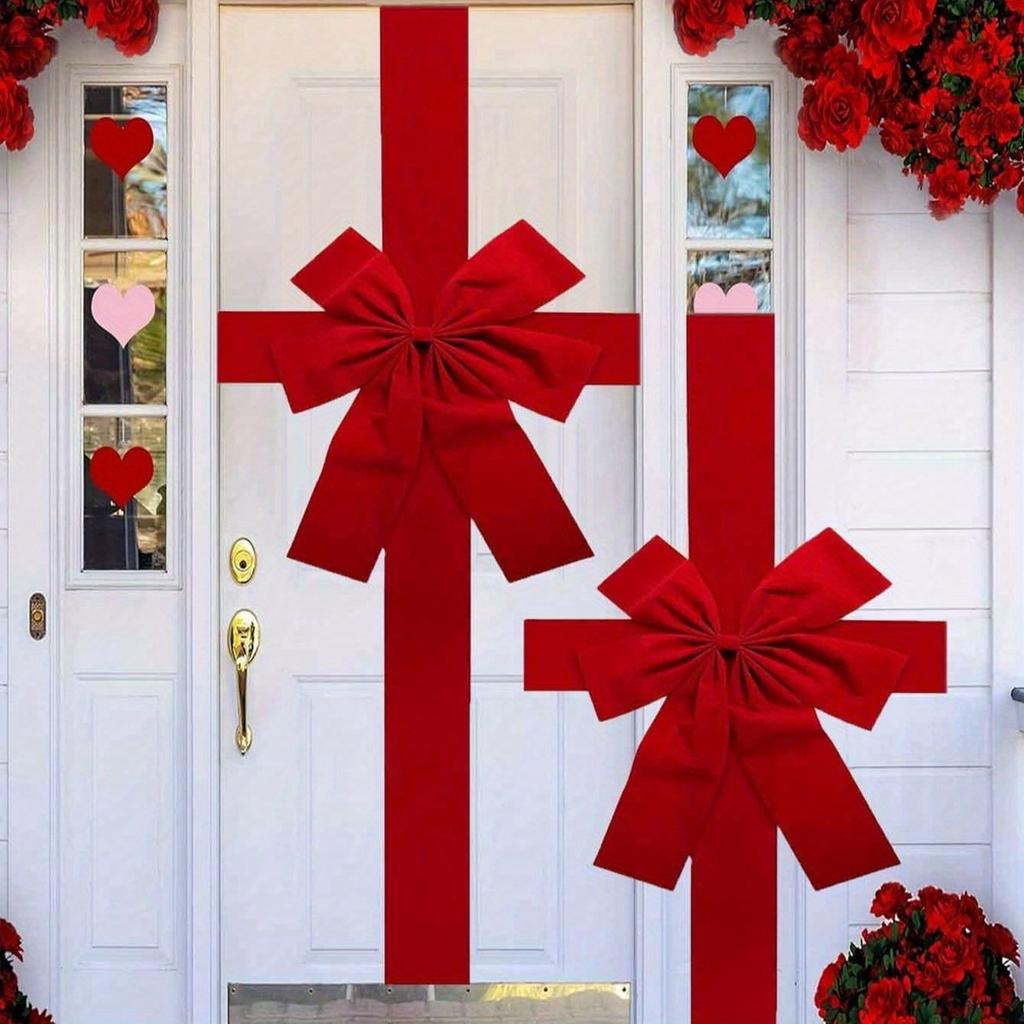 1pc Large Door Hanging Bow Decoration - Elegant Red Christmas Bow, Cloth Door Decor for Holiday Doors, Parties, Home ribbon