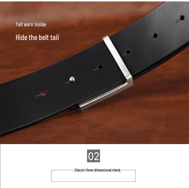 Men's Plaid Cowhide Belt with Stainless Steel Smooth Buckle