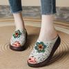 Summer New Thick-soled Retro Outer Slippers Women's Real Cowhide Fish Mouth Hollow Breathable Slope Heel Cool Slippers