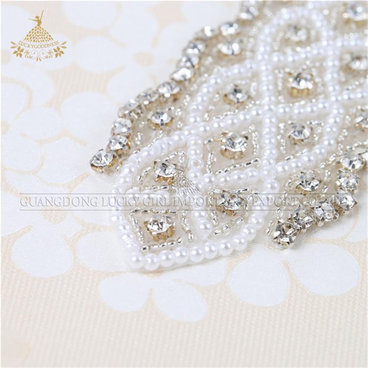 Hot Selling Handmade Crystal Rhinestone Appliques Easy to Apply Iron-On Bridal Wedding Dresses Sash Pearl Shape Crystal Stones