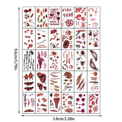 20/30/50 Sheets Halloween Terror Wound Temporary Tattoo Waterproof Realistic Blood Tattoos Injury Scar Tattoo Stickers For Body
