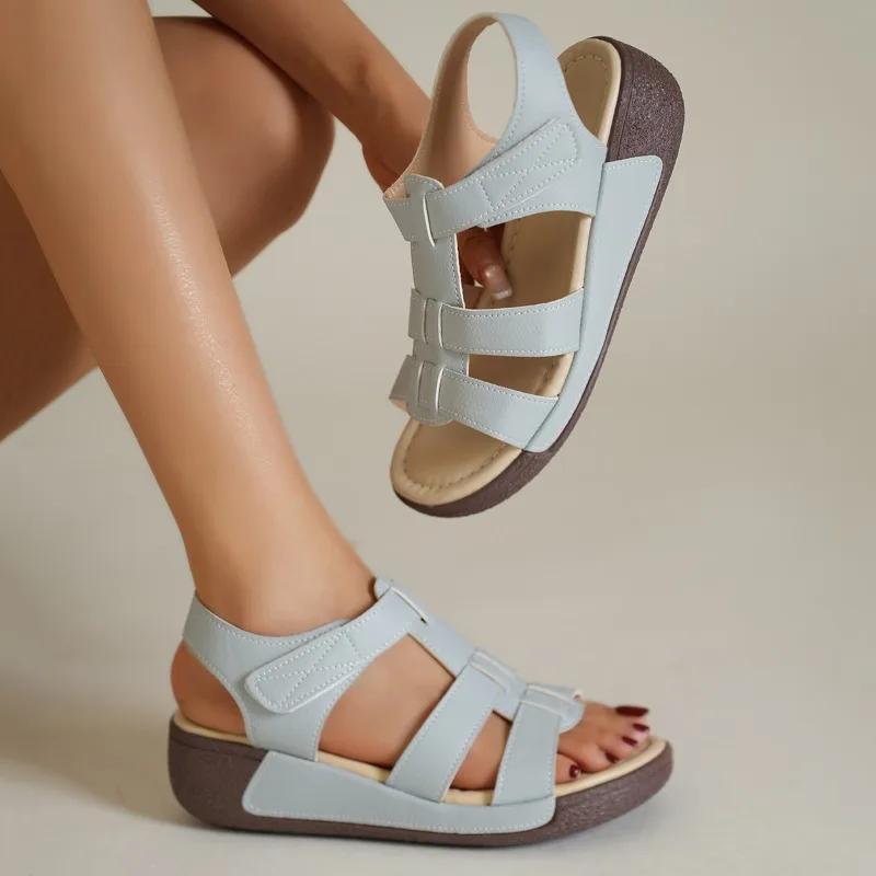 Schuhe Damen 2025 Sommer Neu Zehenfrei Damen Römersandalen Outdoor Lässige Keilsandalen für Übergröße Bequeme Tägliche Plateau