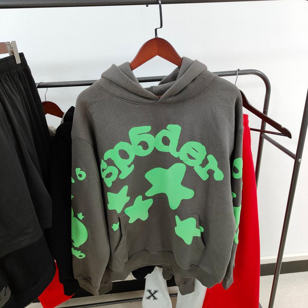 European and American Trendy Brand Sp5der Spider Web Print Hooded Sweater for Men and Women Loose Heavy Fleece Hip Hop Couple Hoodie