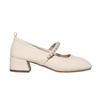 Halbgebogener weicher Einzelschuh für den Sommer, flacher Mund, ein Wort mit Perlen, dicker Absatz, Mary Jane-Schuhe für Damen
