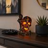 Handcrafted Resin Lamp Skull Table Lamp, Halloween Glowing Skeleton Figurine, Gothic Ambient Night Light for Mantel Shelf Party Home Decor