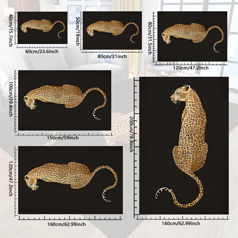 1pc Leopard Print Area Mat-Machine Washable, Decorative Carpet with Black Background and Gold Leopard Design